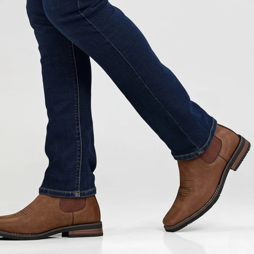Men's Slip On Chelsea Boots with Contoured Footbed and Grip Sole, Synthetic Upper
