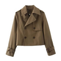 Women's Short Trench Coat with Double Breasted Closure and Adjustable Sleeve Buckles