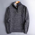 Quarter Zip Mock Neck Sweater with Vertical Ribbed Texture and Relaxed Fit
