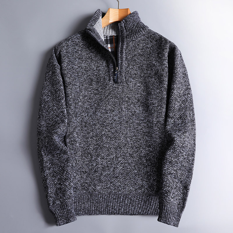 Quarter Zip Mock Neck Sweater with Vertical Ribbed Texture and Relaxed Fit