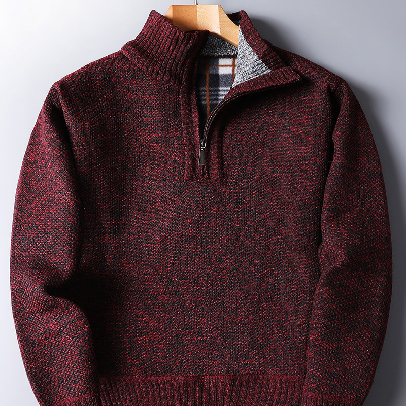 Quarter Zip Mock Neck Sweater with Vertical Ribbed Texture and Relaxed Fit