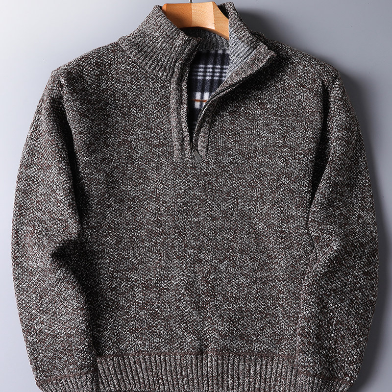 Quarter Zip Mock Neck Sweater with Vertical Ribbed Texture and Relaxed Fit