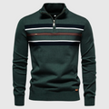 Mens Quarter Zip Sweater with Horizontal Stripes and Mock Neck