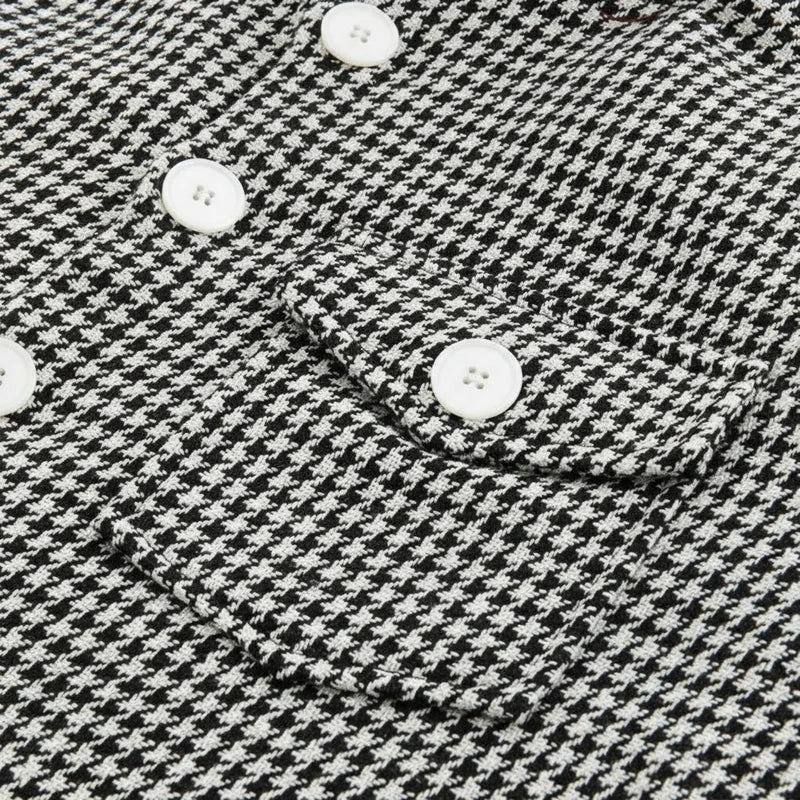 Black Houndstooth Shacket with Button Front and Chest Pocket, Long Sleeves