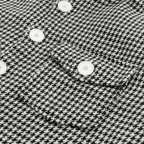 Black Houndstooth Shacket with Button Front and Chest Pocket, Long Sleeves