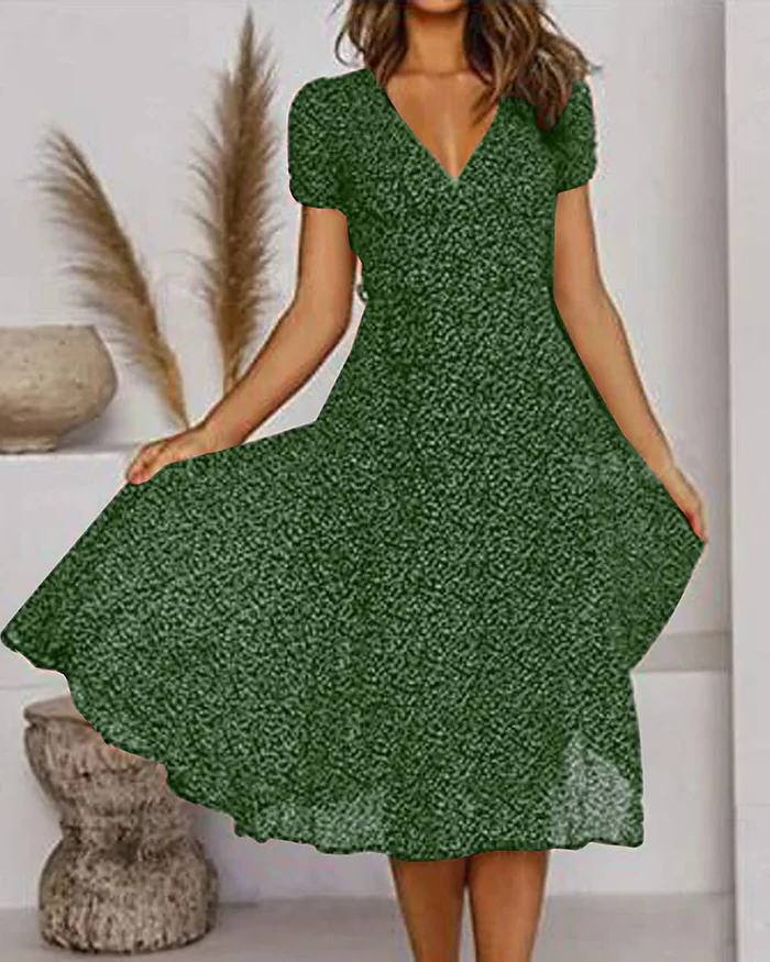 Womens Chiffon Dress with V-Neckline and Floral Print, Loose Fit