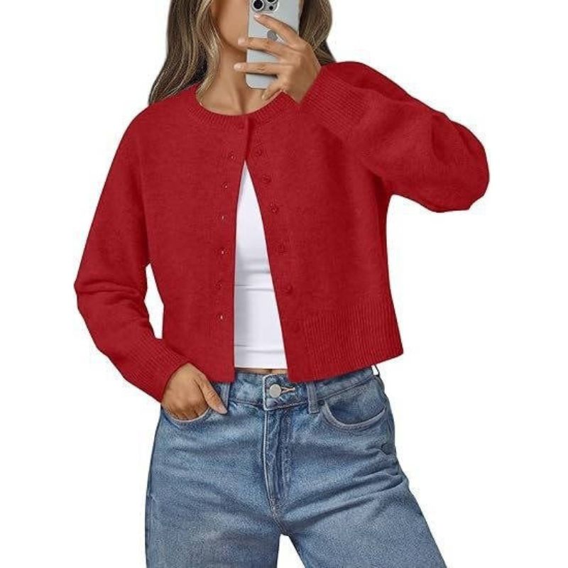 Womens Cropped Button Down Cardigan - Lightweight Knit Sweater