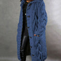 Womens Hooded Cable Knit Cardigan with Button Front and Side Pockets